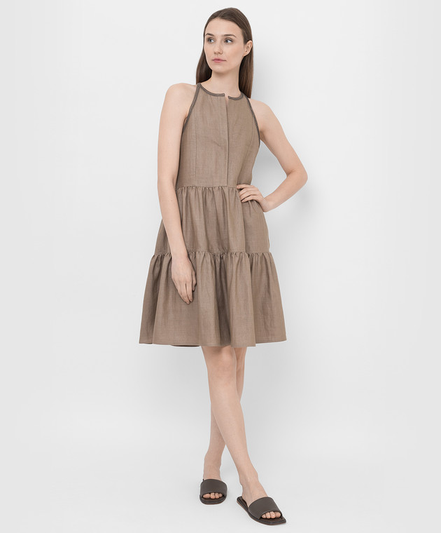 Brunello Cucinelli Темно-бежева сукня з ланцюжками MH135A4884 зображення 2