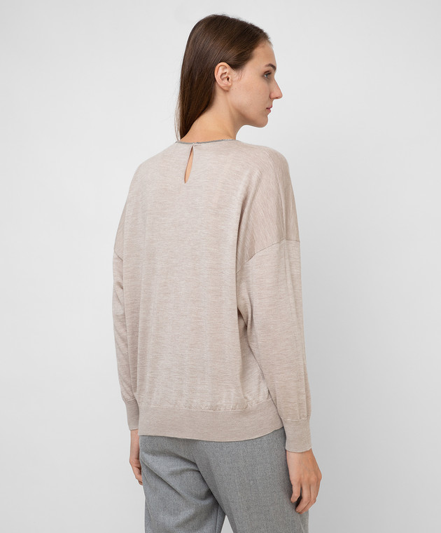 Brunello Cucinelli Светло-бежевый джемпер из кашемира и шелка с цепочками M13829700 изображение 4