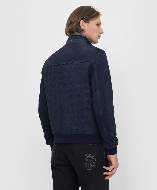 Stefano Ricci Темно-синяя кожаная куртка с узором M7J1400210SUECDR изображение 4