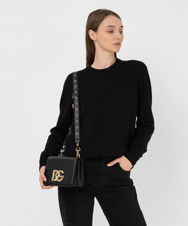 Dolce&Gabbana Черная кожаная сумка-мини с фактурной эмблемой DG BB7037AW576 изображение 2