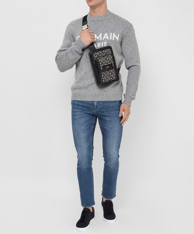 Balmain Світло-сірий светр з вовни мериноса з візерунком логотипу WH1KD000K027 зображення 2