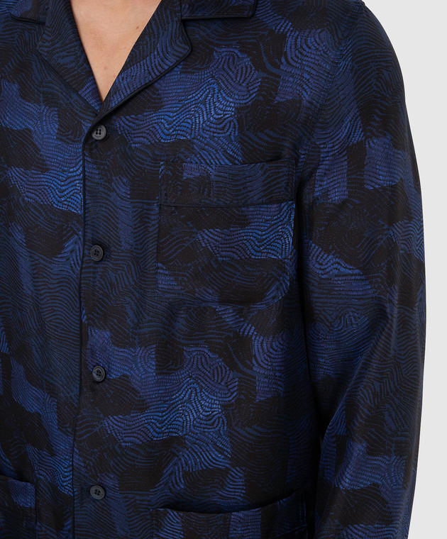 Ermenegildo Zegna Темно-синя шовкова піжама в принт N6H001120 зображення 5