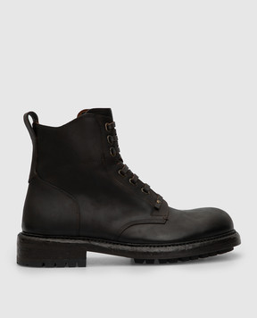 Dolce&Gabbana Темно-коричневые кожаные ботинки A60331AW374
