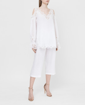 Ermanno Scervino Белые брюки из льна с кристаллами D362P302GYC