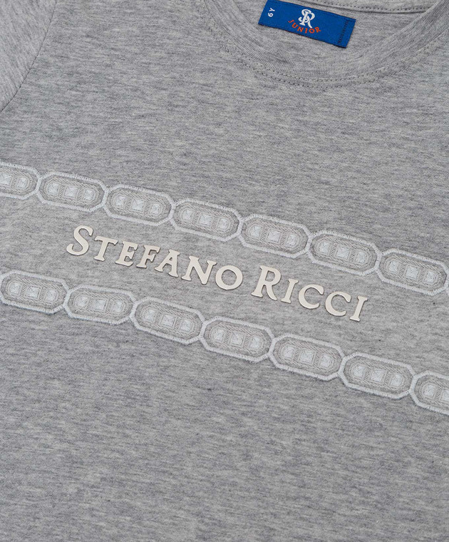Stefano Ricci Детская серая футболка с логотипом и вышивкой YNH1100370803 изображение 3