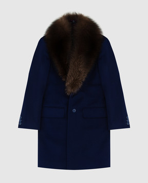 Stefano Ricci Детское темно-синее пальто из кашемира с мехом Y1ZP992000CA10