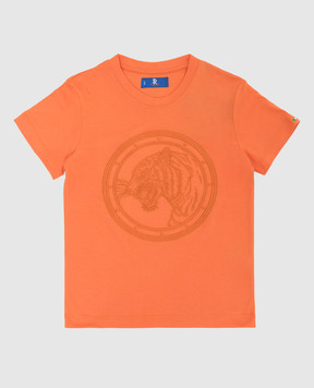 Stefano Ricci Детская оранжевая футболка с вышивкой YNH8400170803
