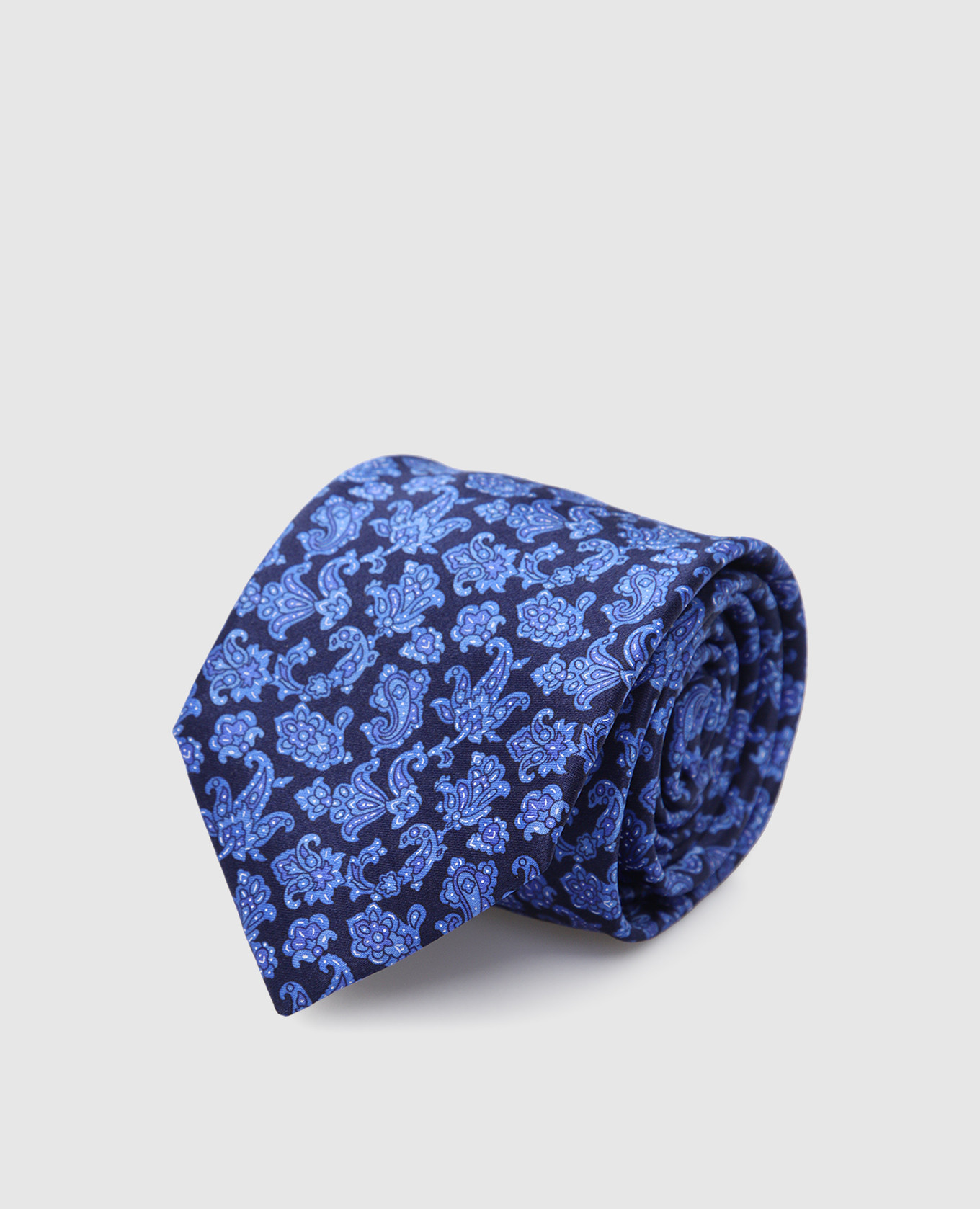 Детский шелковый синий набор из галстука и платка-паше в узор