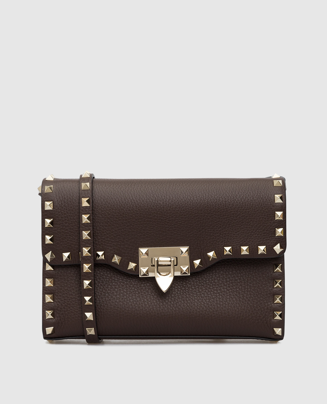 

Темно-коричневая сумка Rockstud из зернистой телячьей кожи Valentino, Тёмно-коричневый, Сумки