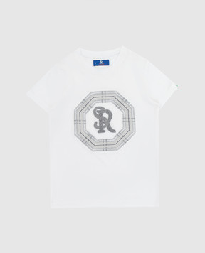 Stefano Ricci Детская белая футболка с вышивкой монограммы YNH9200530803