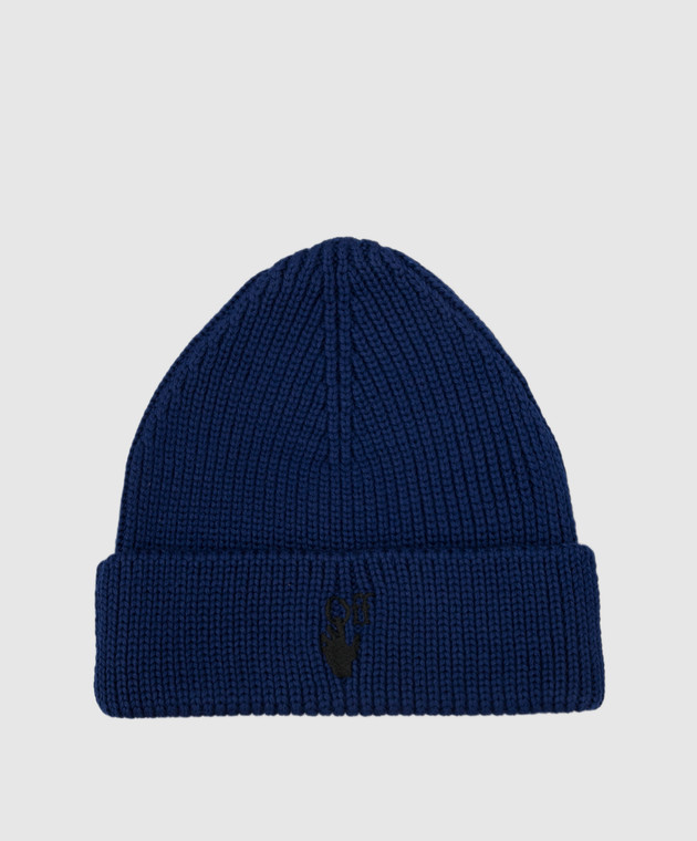 Off-White Синяя шапка из шерсти с вышивкой логотипа OMLC016F21KNI001