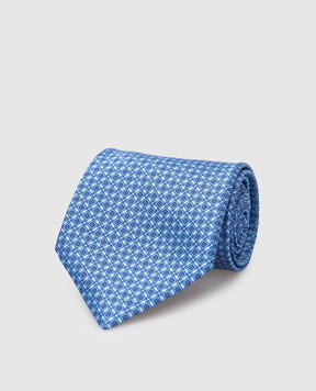 Stefano Ricci Синя шовкова краватка у візерунок CH43027