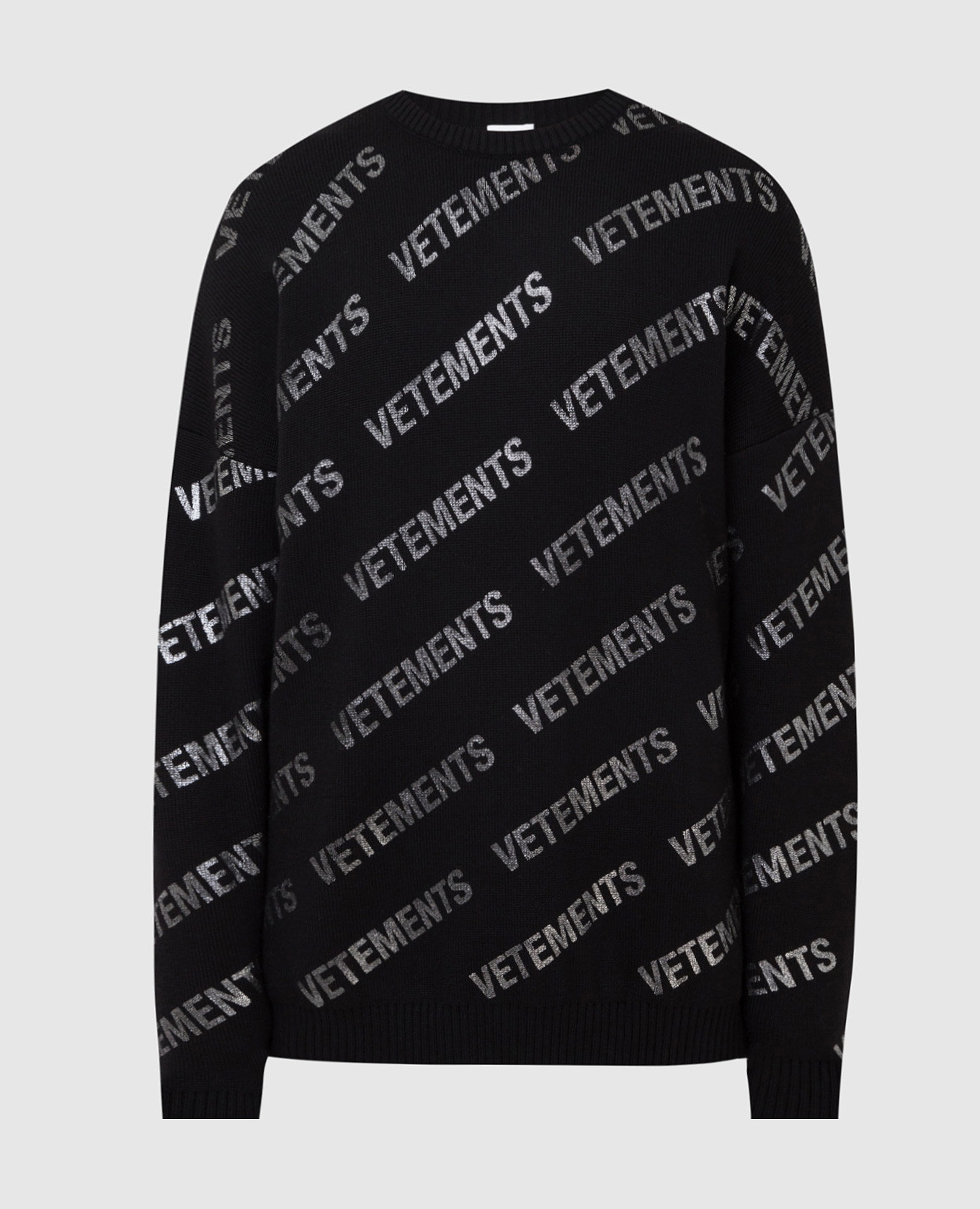 

Черный свитер из шерсти мериноса в принт логотипа Vetements, Свитера