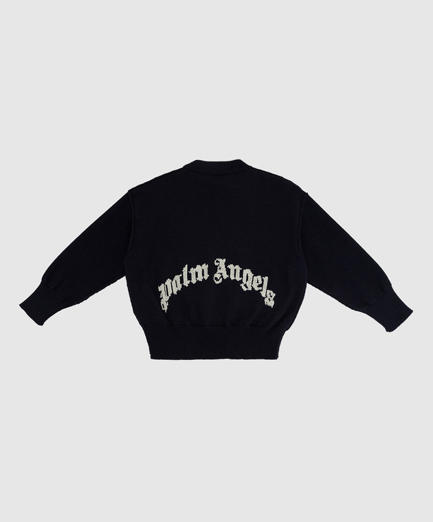 Palm Angels Children's dark blue wool sweater with embroidery PGHA001F21KNI003 image 2