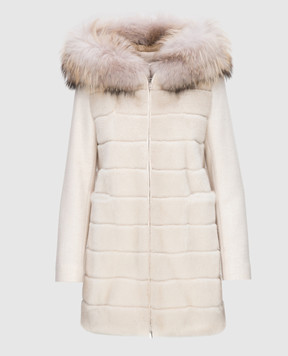 Real Furs House Світло-бежеве пальто з хутром єнота 922RFH