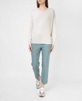 Brunello Cucinelli Зеленые укороченные брюки из шерсти MP033P7756