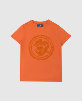 Stefano Ricci Детская оранжевая футболка с вышивкой YNH9200050803