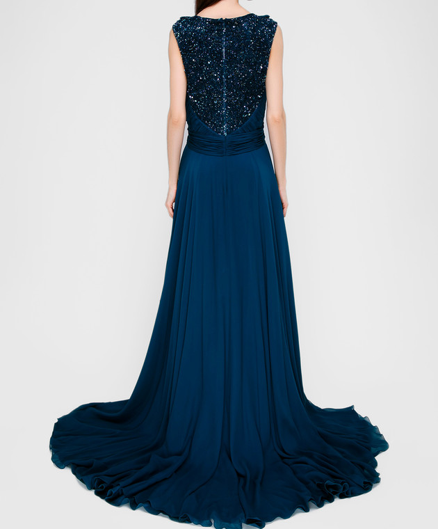 Jenny Packham Темно-синя сукня з шовку зі шлейфом ZD141L зображення 4