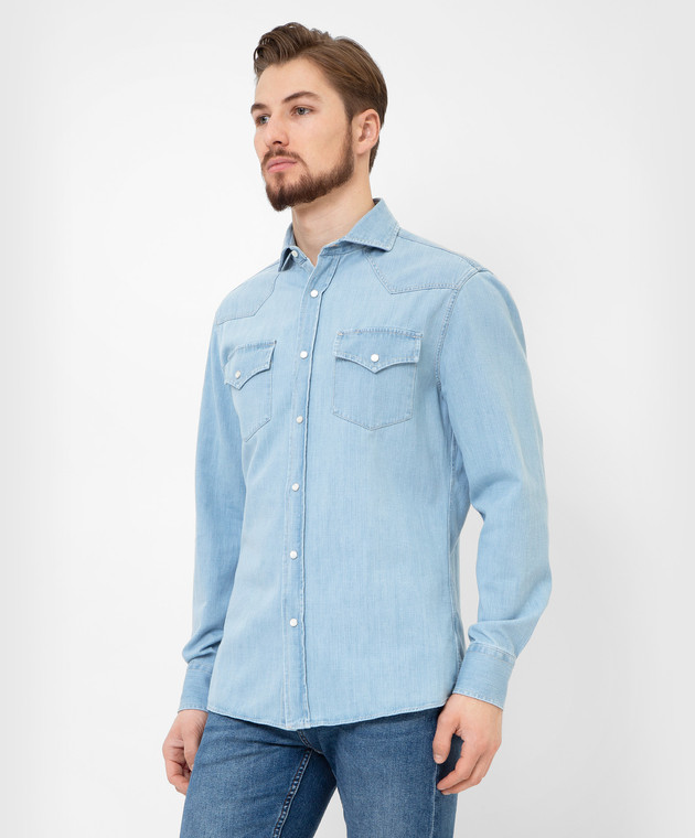 Brunello Cucinelli Голубая джинсовая рубашка ME6454008 изображение 3