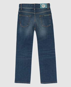 Stefano Ricci Детские синие джинсы с эффектом потертости T2960PITY1595