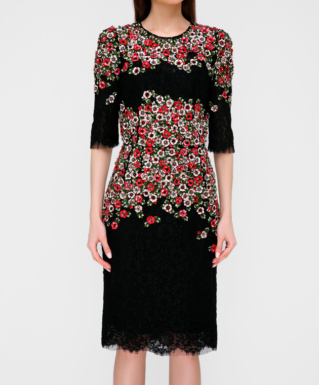 Dolce&Gabbana Черное кружевное платье с вышивкой F6HR4ZG3116 изображение 3