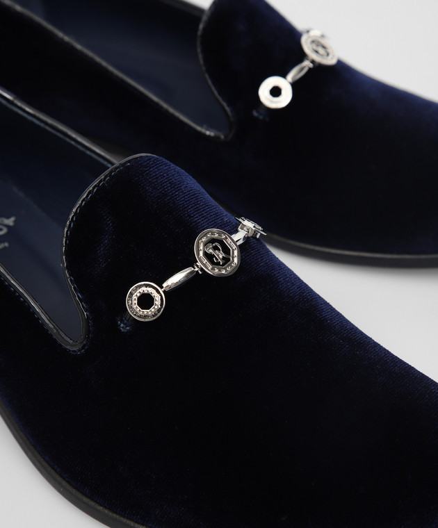 Stefano Ricci Children's dark blue velvet loafers with buckle YRU59CG864VL image 4