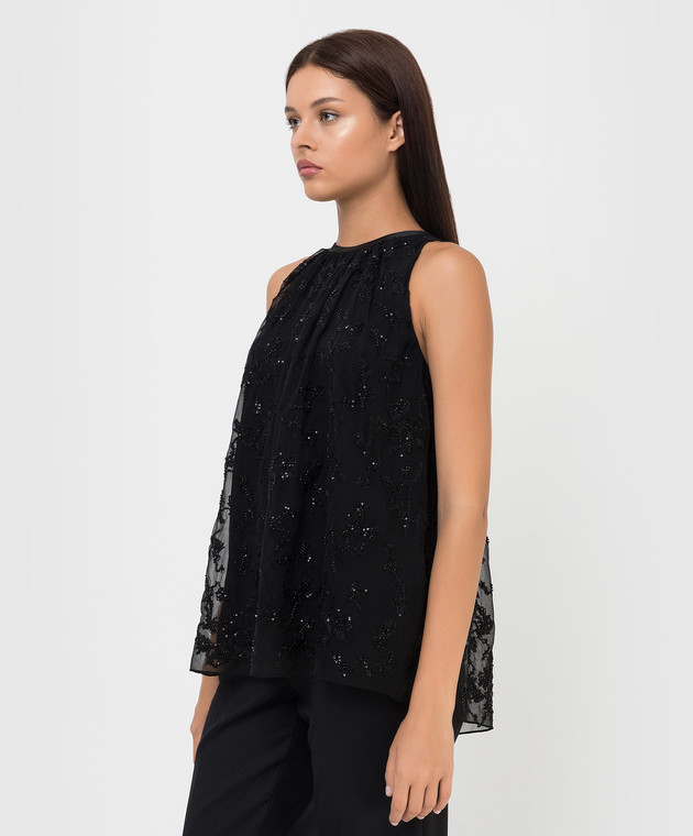 Brunello Cucinelli Silk top with beading and sequins embroidery MF940DM900 image 3