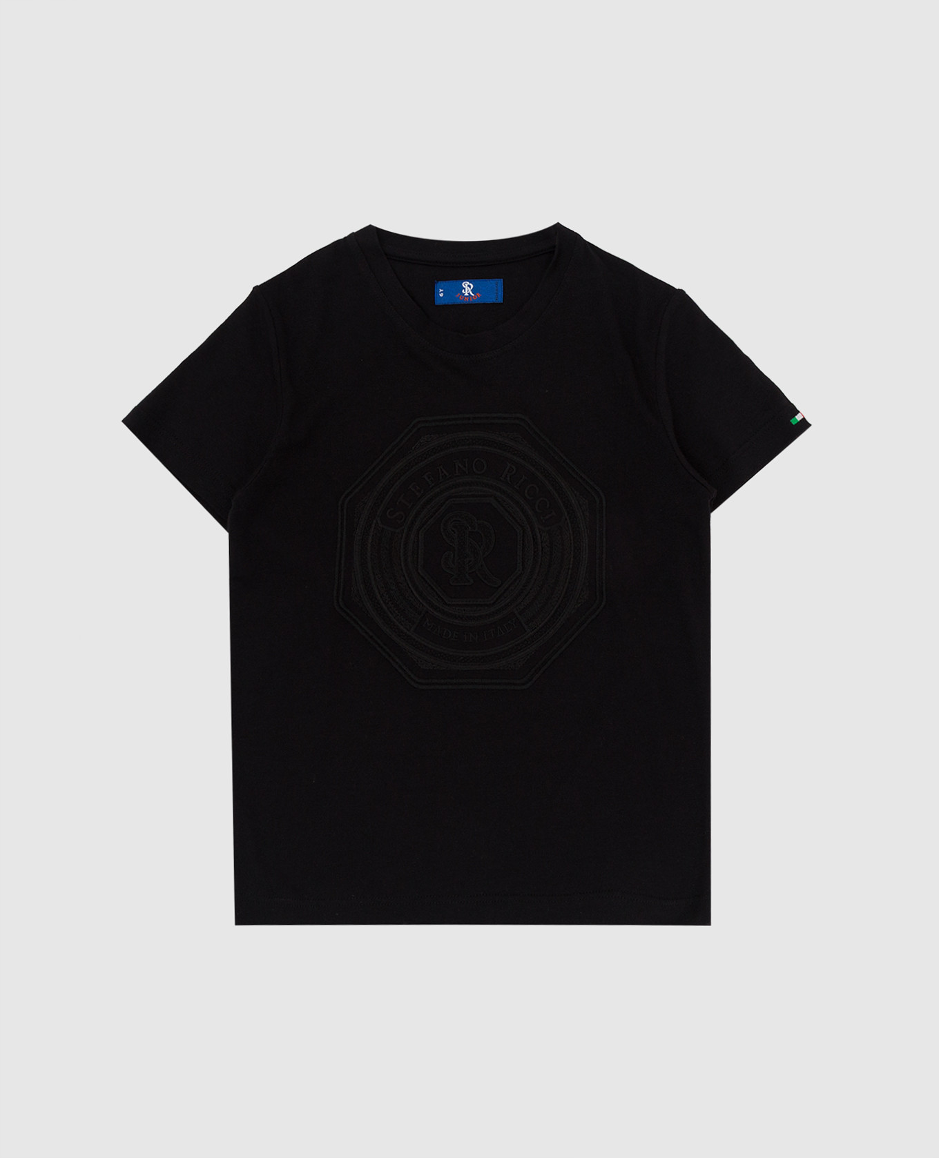 Children's black t-shirt with monogram embroidery
