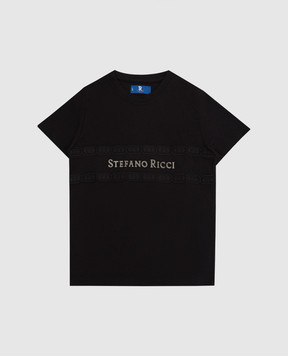 Stefano Ricci Дитяча чорна футболка з логотипом та вишивкою YNH1100370803