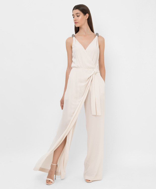 Brunello Cucinelli Light beige silk jumpsuit with slit and chains MF906BO799 image 2