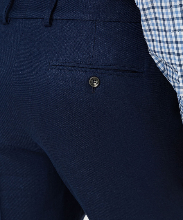 Brunello Cucinelli Темно-синие брюки из льна, шерсти и шелка MD495PA0Z изображение 5