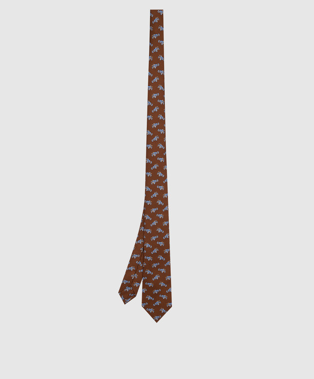 Stefano Ricci Дитячий коричневий шовковий набір з краватки і хустки-паші у візерунок YDHNG700 зображення 2