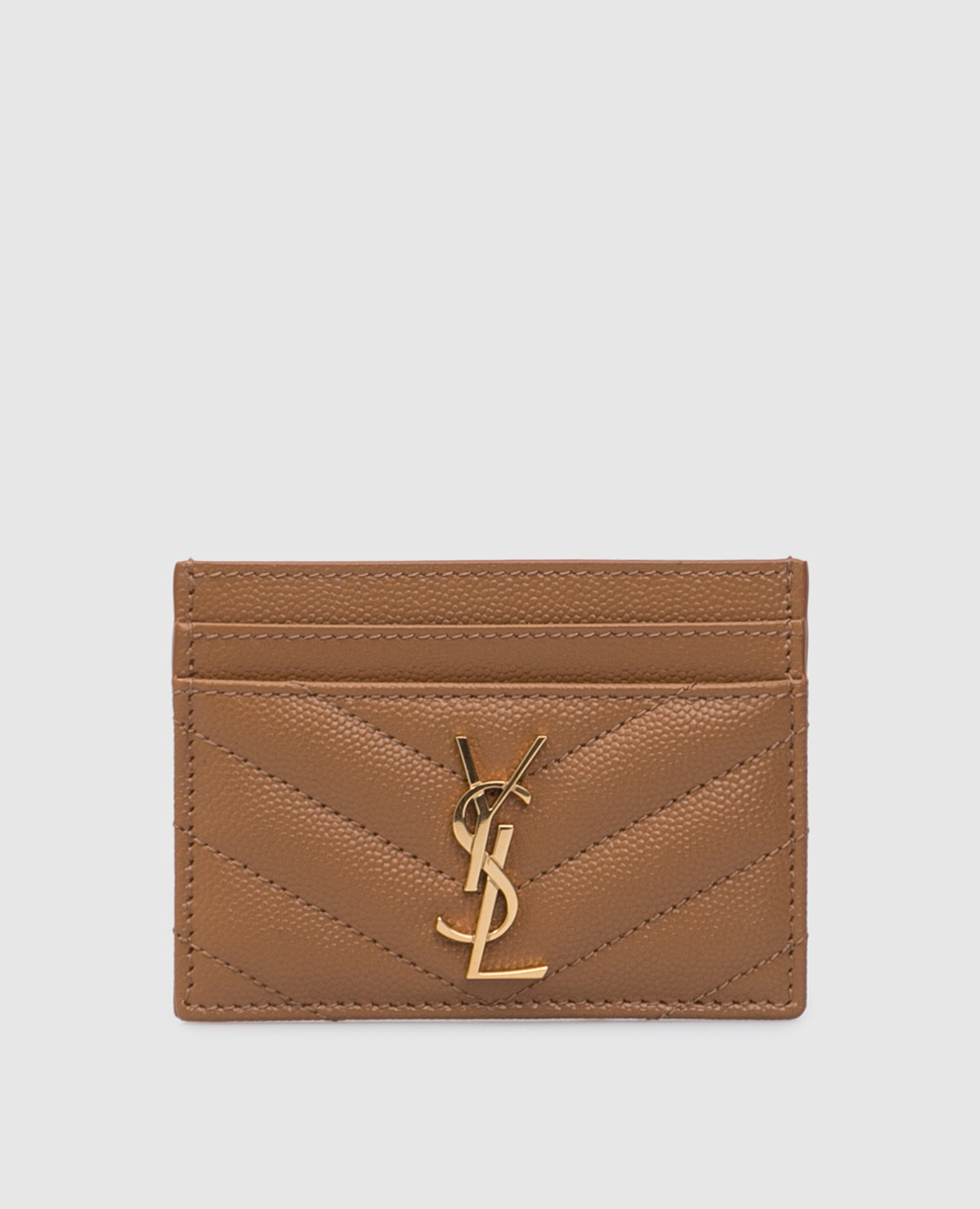 

Кожаный картхолдер с монограммой логотипа Saint Laurent, Светло-коричневый, Кошельки