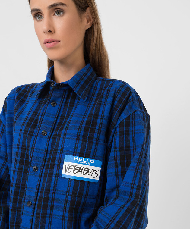 Vetements Синяя рубашка в клетку с принтом UA52SH800B изображение 5