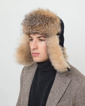 Loro Piana Темно-синя шапка з кашеміру з хутром лисиці FAL4686