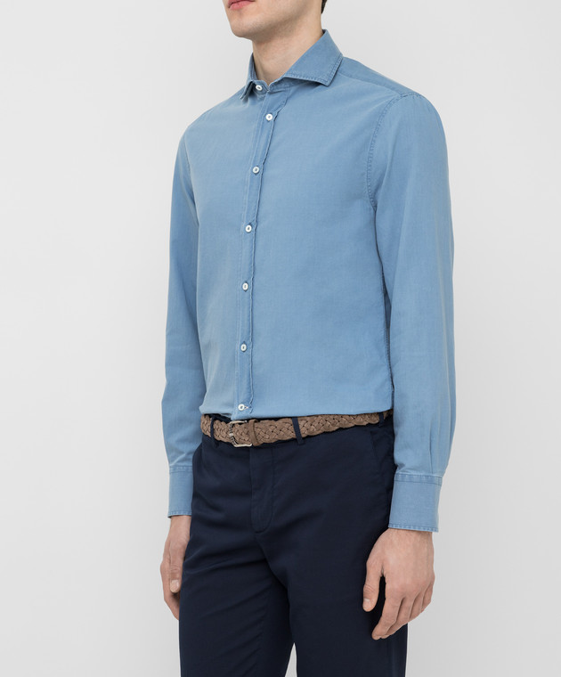 Brunello Cucinelli Голубая рубашка на пуговицах ML6931718 изображение 3