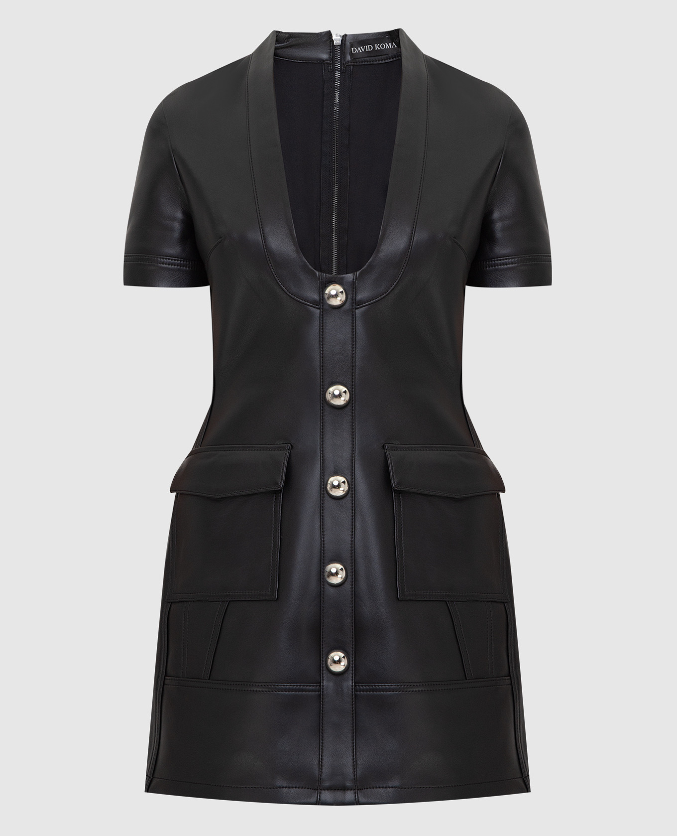 

Кожаное платье с вырезом, Черный, Повседневные платья