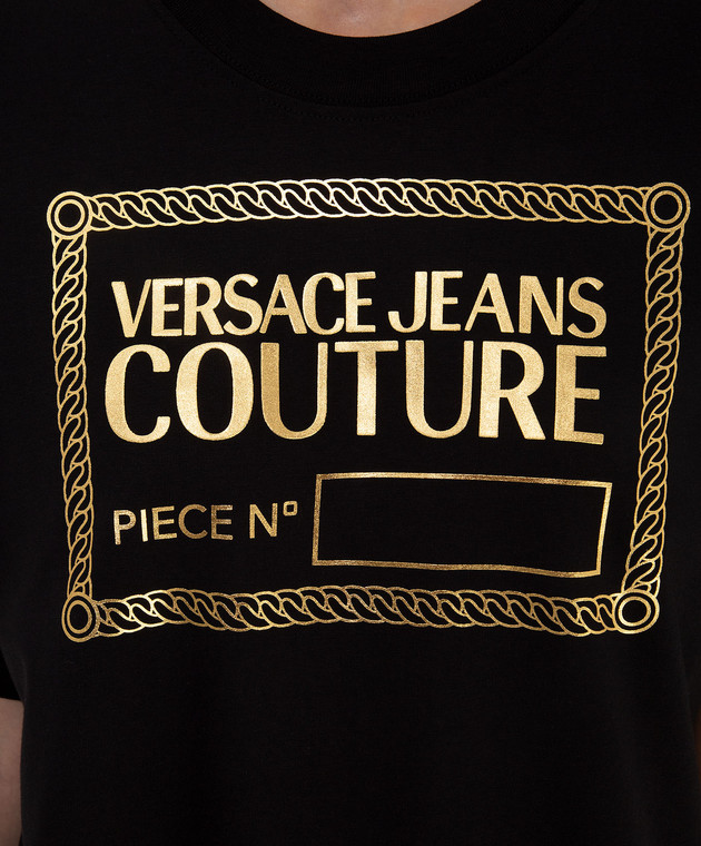 Versace Jeans Couture Черная футболка с принтом логотипа 71HAHT13CJ00T изображение 5