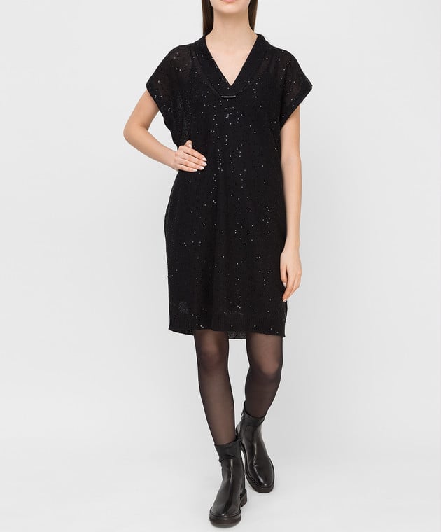 Brunello Cucinelli Черное платье из льна и шелка M10551A82 изображение 2