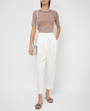 Fabiana Filippi Светло-бежевые брюки из льна PAD271B799