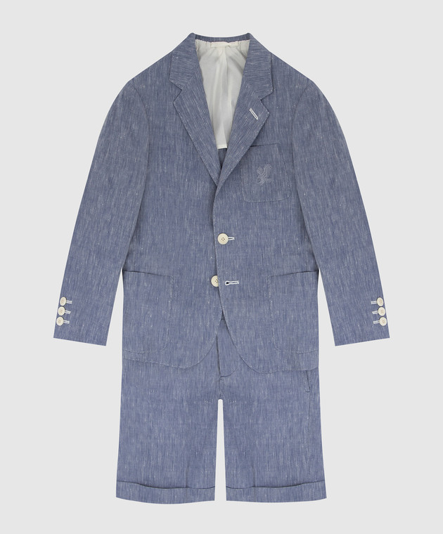 Stefano Ricci Детский светло-синий костюм из шерсти и льна в узор Y1SSGD290CWL002D