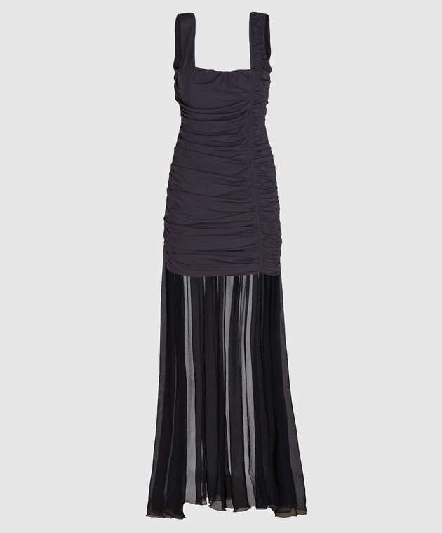 Blumarine Черное платье из драпированного шелка со шлейфом 58456