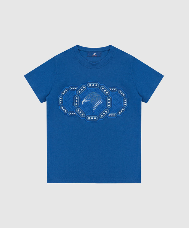 Stefano Ricci Детская синяя футболка с вышивкой эмблемы YNH1100360803