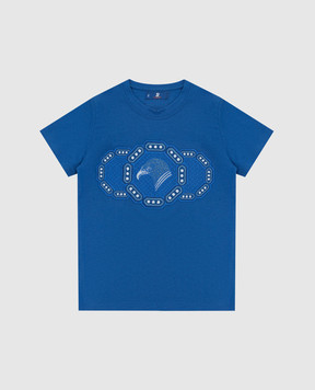 Stefano Ricci Детская синяя футболка с вышивкой эмблемы YNH1100360803