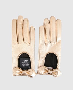 Gucci Золотисті шкіряні рукавички з бантами 477968DI900