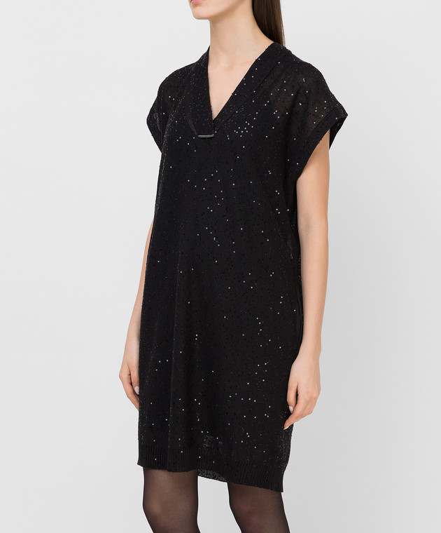 Brunello Cucinelli Черное платье из льна и шелка M10551A82 изображение 3