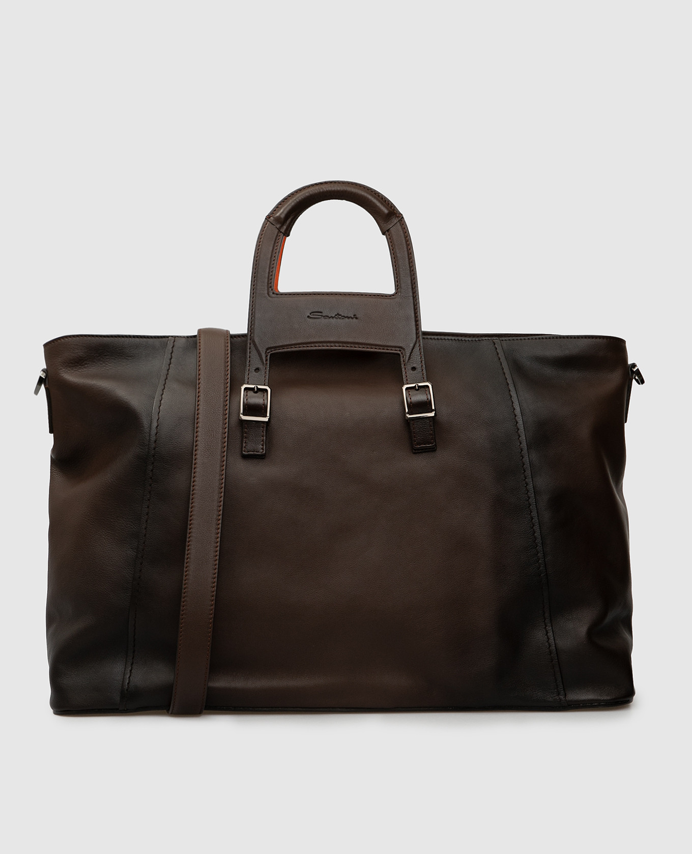 Темно-коричневая кожаная дорожная сумка Santoni