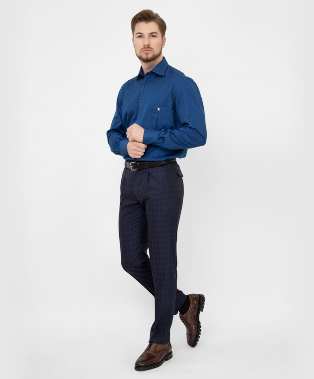 Stefano Ricci Темно-синие брюки из шерсти в узор M1T1400090T002HC изображение 2