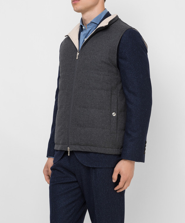 Brunello Cucinelli Темно-серый двусторонний пуховый жилет из шерсти, шелка и кашемира MM4851755 изображение 3