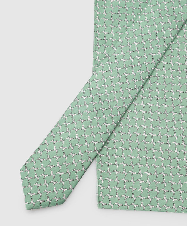 Stefano Ricci Children's silk light green set of patterned tie and pache scarf YDHNG300 image 4